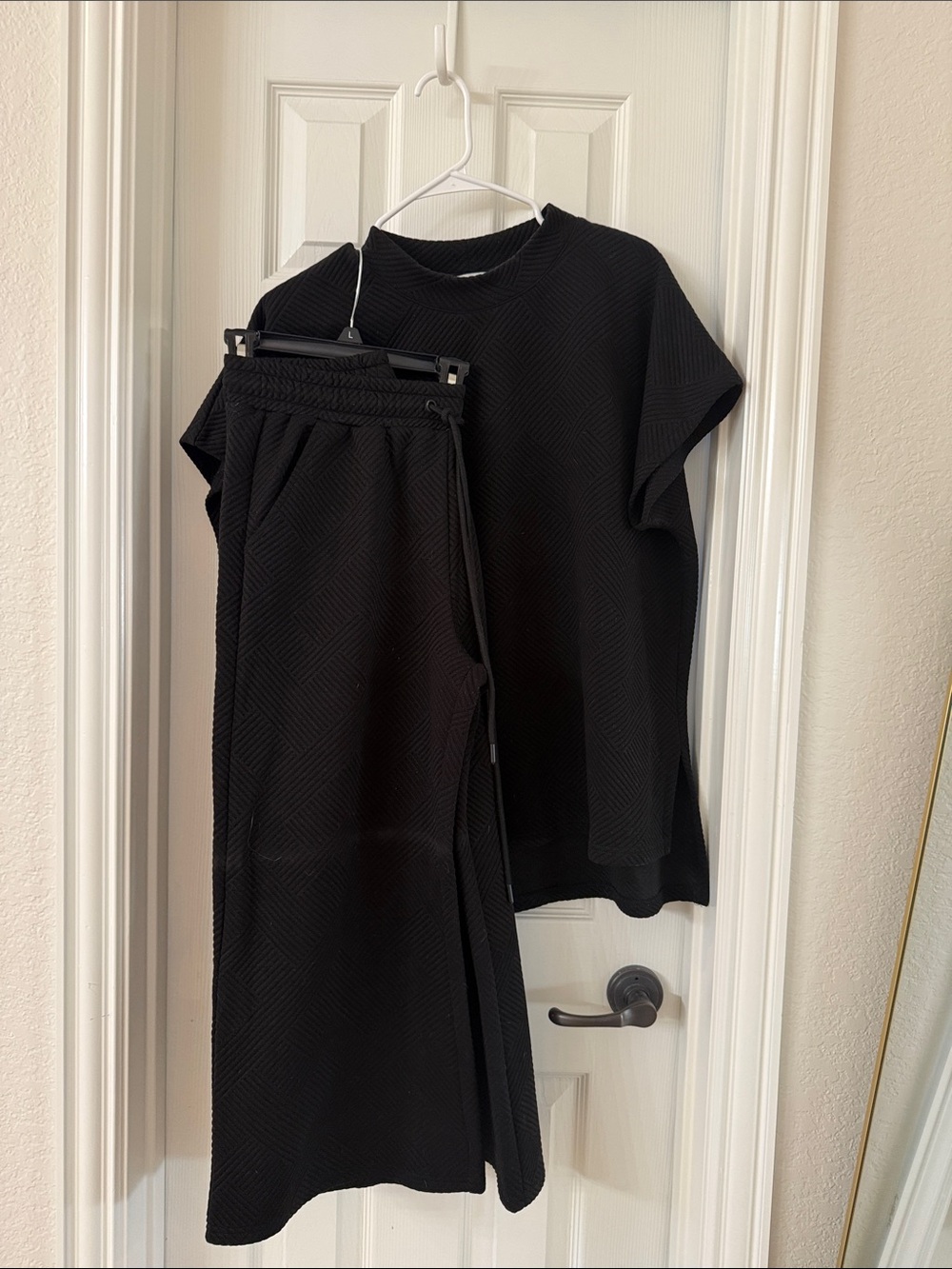 Black Wide-Leg Knit Pants with Matching Relaxed Top